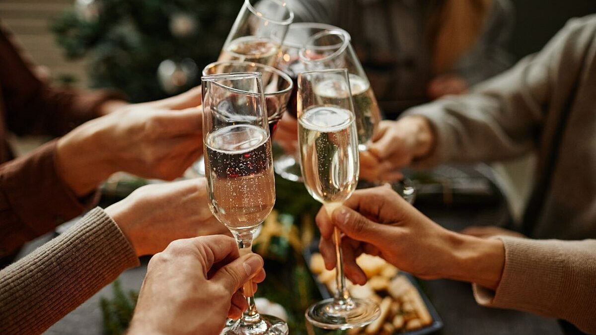 Clinking glasses at a Christmas Party in Valemount